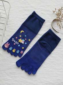 1 Par de Calcetines de división de puntera estilo lindo para parejas, calcetines tipo zuecos, calcetines personalizados, calcetines con estrellas y lunas, 5 colores, calcetines de longitud media, calcetines suaves para mujer, calcetines de tela para mujer, calcetines lindos, calcetines para niñas, calcetines holgados, calcetines de moda