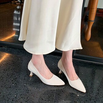 High-Heeled Shoes For Women With Wide Feet In Plus Sizes, Suitable For Summer, Professional Style With Thin Heels, Slip-On Shoes For Work, Designed For Fat Feet Or Wide Feet, Available In Large Sizes