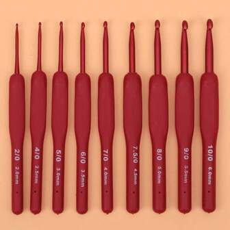 1/9pcs Red Crochet Tool Set - Soft Stainless Steel Handles, Wool Thread, Crochet, Sweater Needle For DIY Handmade Weaving, Knitting, And Crafting - Perfect For Beginners And Hand Knitting Enthusiasts