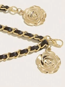Adjustable Metal Waist Chain With 3 Camellia Flower Pendants, Women's Fashion Accessory, Valentine's Day Gift - Multicolor - View 6