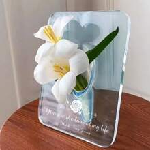 Custom Acrylic Flower Vase, Artistic Hydroponics Floral Arrangement Container, Office Decor Stand Gifts Birthday Graduation - White - View 2