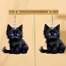 1pc Acrylic Cute Black Cat Earrings, Suitable For Travel, Party, Best Decoration, Great For Daily Wear, Best Gift For Family And Friends