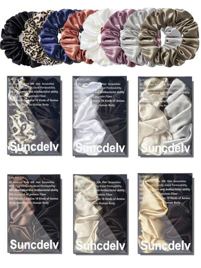 SUNCDELV SLIK 2pcs 100% Pure Silk Solid Color Hair Scrunchies, High Quality Hair Ties, Women's Large Hair Hoops, Hair Accessories, Width 3.5cm (22mm) Ponytail Holders Rubber Bands Hair Elastics