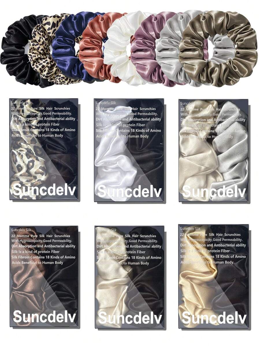 2条装 100% 天然真丝纯色发圈 高品质发绳 女士大号发圈 发饰 宽度 3.5厘米 (22姆米) 发绳 马尾辫头饰 - 彩色 - 查看 1