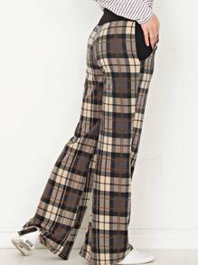 Floral Drawstring Fold Over Band Wide Leg Lounge Pants - 黑色 - 查看 2