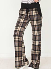 Floral Drawstring Fold Over Band Wide Leg Lounge Pants - 黑色 - 查看 3