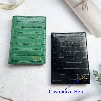 Gepersonaliseerde PU-paspoort leren hoes met krokodillenpatroon, eenvoudig en draagbaar, PU-leren paspoort beschermhoes voor mannen en vrouwen, kerstcadeau, verjaardagscadeau, gepersonaliseerde personalisatie