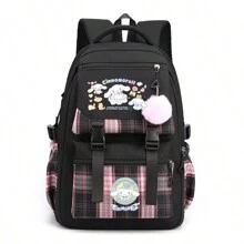 Mochila ligera de Cinnamon Dog de Sanrio - Bolso de mujer de gran capacidad con estampado de dibujos animados, de múltiples capas y usos, de nailon, color rosa brillante con patrón de animal, cierre con cremallera, lavable a máquina - Adecuado para la escuela, uso al aire libre y viajes