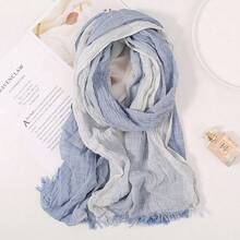 Soft Winter Men Scarf Cotton Linen Yarn-Dyed Long Shawl Bufanda - Blue - View 1
