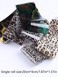 10 Sheets/Set Animal Texture Nail Art Transfer Paper, Leopard Snake Cow Texture Pattern Nail Transfer Stickers Winter Cute Nail Art Decoration Nail Salon DIY (Adhesive Not Included)