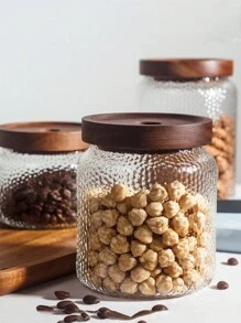 1PC American Style Hammered Glass Sealed Jar, Tea/Coffee/Bean Storage Container With Nut And Grain Organizer