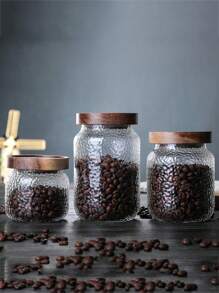 1PC American Style Hammered Glass Sealed Jar, Tea/Coffee/Bean Storage Container With Nut And Grain Organizer