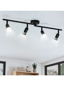 Adjustable Track Lighting Kit, 4-Light Black Track Lighting Fixtures For Ceiling, Ceiling Spotlight With Foldable Light Arms For Kitchen, E26 Socket, Bulbs Not Included - Black - View 6