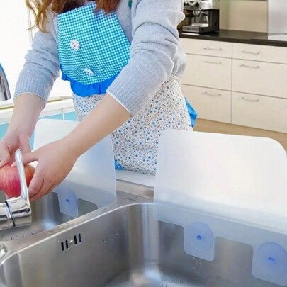Large Size PVC Kitchen Sink Splash Guard With Suction Cup - Waterproof, Oil-Proof, Splash-Proof Cover, Easy To Clean, No Electricity Required Dish Washing Separator Board