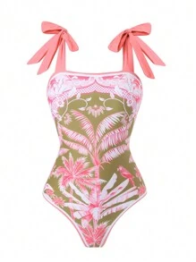 女士性感吊带印花紧身波西米亚风沙滩裙泳衣