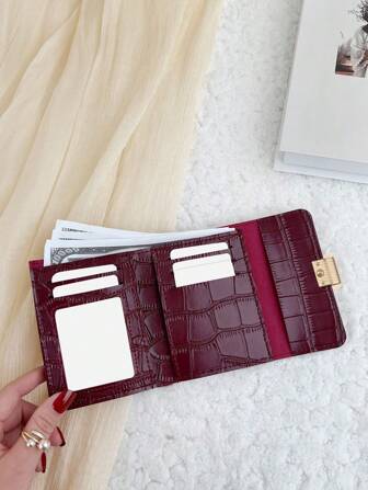 鳄鱼压纹零钱包 小号双折超薄女士钱包 迷你 薄 轻便 多层 便携式 身份证 信用卡 简约 时尚 现代商务 周年纪念 情人节 生日礼物 情侣礼物 女孩礼物 女士礼物 女包 学校用品 宿舍礼物 返校礼物 女士钱包 钱包 小钱包