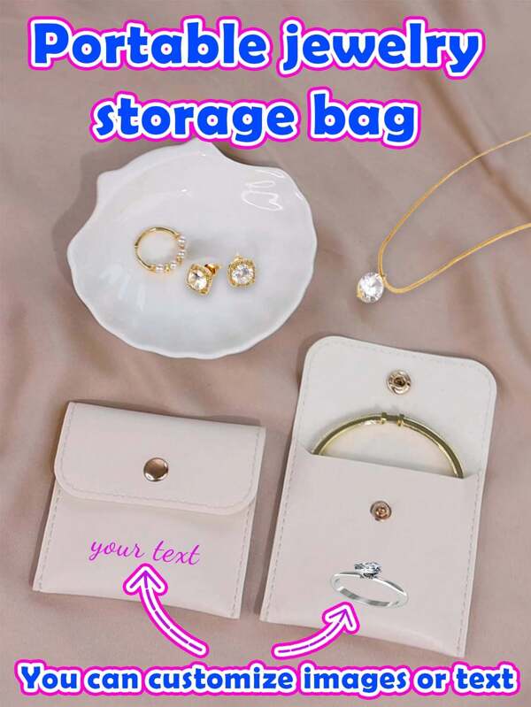 Customized Text & Image Jewelry Storage Pouch, Compact & Portable, Soft Storage, Organize Necklaces, Earrings, Bracelets, Watches, Earphones, Mini Jewelry Bag