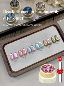 annies 1件/6件装 12克 彩色透明玻璃珠猫眼凝胶指甲油套装，可卸UV半永久磁性LED凝胶指甲油，可用于个人冬季美甲沙龙