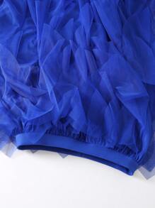 女式不对称波浪分层蛋糕裙，1 件薄纱蓬松裙 - 寶藍色 - 查看 5