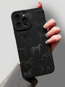 Funda de teléfono móvil de silicona líquida con diseño de caballo, protección integral, anti-choques, a prueba de caídas, de goma suave TPU, compatible con iPhone