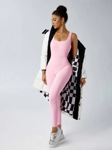 1pc Women Seamless Jumpsuit, Yoga Fitness Running Exercise Jumpsuit With Tummy Control - Baby Pink - View 3