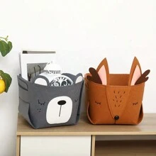 1 peça caixa de armazenamento faça você mesmo com desenho de animal fofo de feltro tecido dobrável cesta de armazenamento para organizadores de brinquedos de berçário, para a volta às aulas - Cesta de feltro faça você mesmo - Ver 4