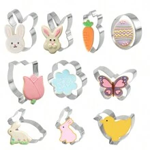 1 Set Easter Rabbit, Carrot, Flower, Chicken, Butterfly, Egg Stainless Steel Cookie Cutter Set, 10pcs/5pcs/3pcs/2pcs Options, Easter Egg, Tulip Shaped Biscuit Cutter, Baking Tools Easter Easter Decorations Easter Decor Easter Giftseaster Mold - Silver - View 12