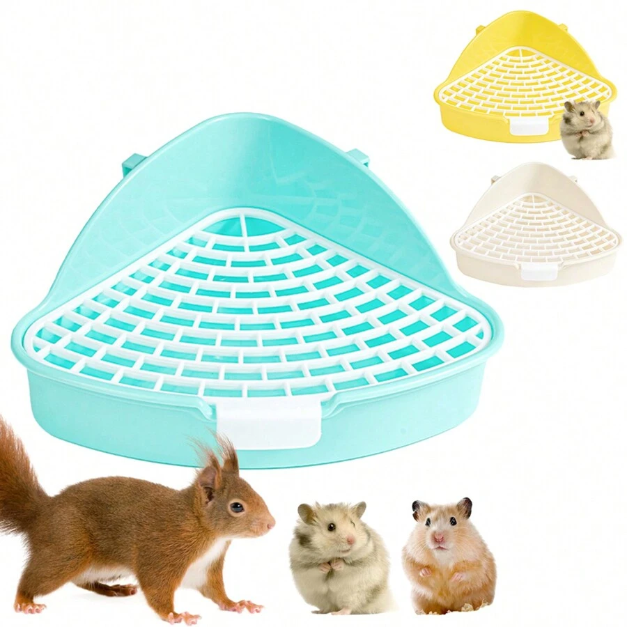 1 Pieza Caja de Arena Triangular para Conejos, Inodoro de Esquina de Plástico para Animales Pequeños, Conejitos, Hurones, Hámsters, Chinchillas - Jaula para Mascotas - Multicolor - Ver 1