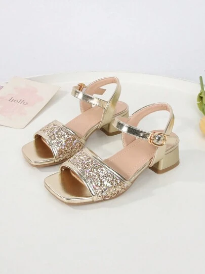 Fashionable Elegant High-End Glitter Party High Heel Sandals, Open Toe High Heels, Breathable And Lightweight Formal Shoes For Party, Performance, Banquet, Wedding, Square Toe High Heel Sandals