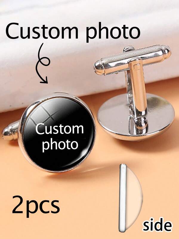 2 peças abotoaduras convexas com foto personalizada, abotoaduras com foto personalizadas para roupas masculinas, botões para decoração de roupas masculinas, abotoaduras personalizadas para camisa de smoking do pai, presente memorial para noivo