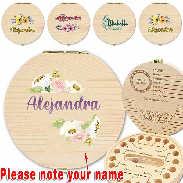 Custom Name Wooden Tooth Fairy Box Durable Deciduous Teeth Case Milk Teeth Organizer Newborn Memory Keepsake Lanugo Umbilical Cord Storage Collection Holder Ideal Decor For Nursery Room