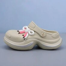 Damskie grube sandały na platformie, wydrążone oddychające, swobodne, wsuwane buty na koturnie z uroczym sznurowanym wzorem, odpowiednie na plażę, wiosnę, lato i jesień