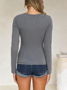 GAOVOT 女士 T 恤 Y2K 春夏休闲日常性感纯色蕾丝撞色修身长袖性感 V 领上衣，适合情人节穿着