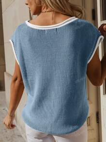 Women's Contrast Binding Casual Colorblock Splice Batwing Sleeve Knit Top Cap Sleeve Knit Sweater Tops Sleeveless Vest Summer Tops Spring Clothes Oversized Tank Tops T Shirts