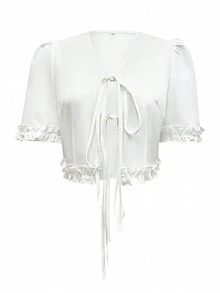 女士时尚性感系带纯色简约休闲衬衫