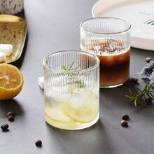 2pcs Nordic Style Glass Cup, Vertical Stripe Transparent Household Tea Cup, Borosilicate Glass Cup Suitable For Living Room, Beverage, Juice, Coffee, Latte