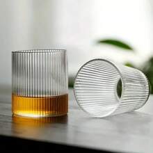 2pcs Nordic Style Glass Cup, Vertical Stripe Transparent Household Tea Cup, Borosilicate Glass Cup Suitable For Living Room, Beverage, Juice, Coffee, Latte