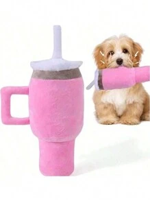 1pc Cup Design Pet Dog Squeaky Plush Toy, Chew Resistant Teeth Grinding Toy