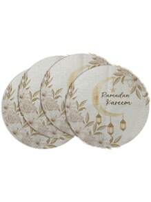1pc/4pcs Ramadan Spring Decor Moon & Star Round Placemats, Ramadan Lantern & Flower Linen Placemats, Dirt-Resistant, Suitable For Home Dining Room And Restaurants, Tabletop Decor, Home Supplies - Multicolor - View 9