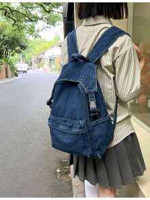 Men And Women Denim Backpack Casual Style Lightweight Jeans Backpacks Classic Retro For Work ,Travel,Daypack High-Capacity - Dark Blue - View 6