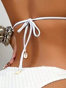 New Arrival EU/US Sexy Solid Color Bikini Set With Halter Top And Tie Side Bottom, Adjustable Tie-Up Design, Swimwear For Women, For Summer Beach Vacation