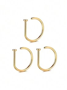 1 件/3 件/5 件女士和女孩假鼻环金色不锈钢 D 型简约美式个性字母嘻哈街头风格无孔配饰假鼻钉 - 金色 - 查看 13