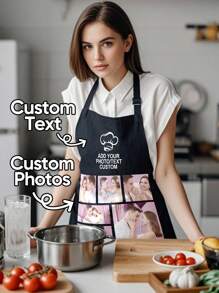 1pc Custom Apron With Photo And Text, Gifts For Dad, Personalized Photo Apron, Personalized Mother's Day Gift Waterproof Apron, Customized Funny Picture Chef Cooking Kitchen Apron, Customize Photo, Logo, Picture, Text, Chef Cook Apron, Ideal Gift For Valentine's Day, Father's Day, Mother's Day Birthdays, Anniversaries, Unique Gift For Women, Chef, Mom, Dad, Husband, Girlfriend, Boyfriend, Weddings, Christmas, Gift For Him, Gift For Her