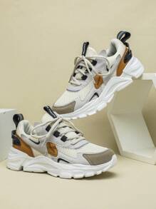 米色厚底休闲运动鞋，男女通用，适合通勤、健身、旅行，圆头低帮，多功能，新年和情人节礼物，女士运动鞋（如果您脚宽，请选择大一码） - 彩色 - 查看 4