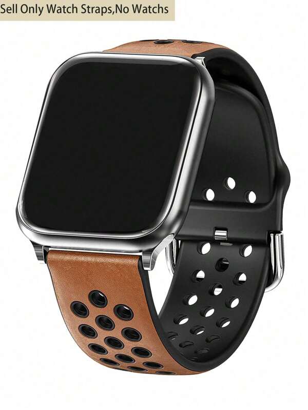 1pc Apple Watch Strap, Brown Silicone Leather Men's And Women's Watch Strap, Hole Design Breathable And Sweat-Wicking, Soft And Comfortable, Sporty Style, Compatible With Apple Watch Ultra2/1 9 8 7 6 5 4 3 2 1se, Compatible With Apple Watch Band 38mm 41mm 42mm 45mm 40mm.Apple Watchband
