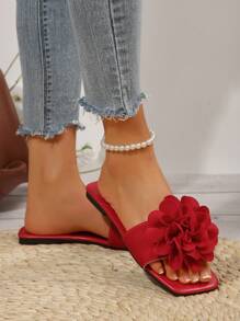 2025 New Fashion Floral Decor Women Flat Sandals, Casual Summer Beach