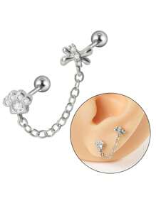 1 件不锈钢马眼形 Cz 耳软骨穿孔锆石吊坠链耳环耳甲耳屏耳轮耳垂穿孔身体首饰 - 如圖 - 查看 15