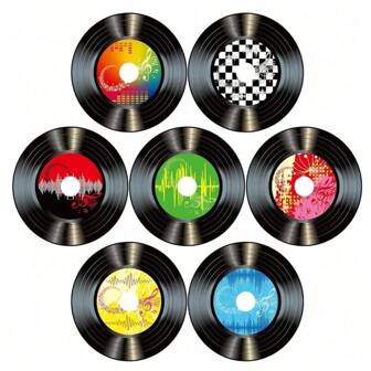 56/28/14 件 5.6 英寸/14 厘米黑胶唱片纸背景，1950 年代摇滚音乐派对装饰纸剪纸，适合 50 年代主题派对用品的墙面装饰，纸质黑胶唱片复制品，适用于派对装饰、酒吧、咖啡厅、音乐派对礼物（唱片墙面装饰）