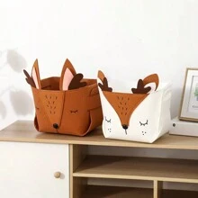 1 peça caixa de armazenamento faça você mesmo com desenho de animal fofo de feltro tecido dobrável cesta de armazenamento para organizadores de brinquedos de berçário, para a volta às aulas - Cesta de feltro faça você mesmo - Ver 3