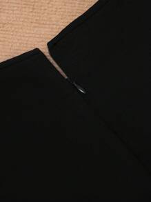V-Neck 3/4 Sleeve Button Belted Vintage Elegant Casual/Office Bodycon Midi Dress - 黑色 - 查看 5